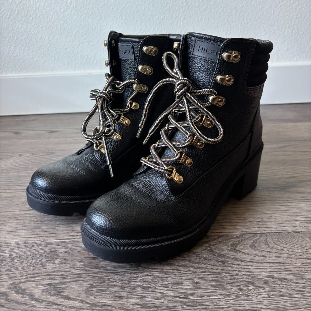 Tommy Hilfiger Women’s Chunky Black Combat Style Boots Y2K Grunge Punk Size 7.5
